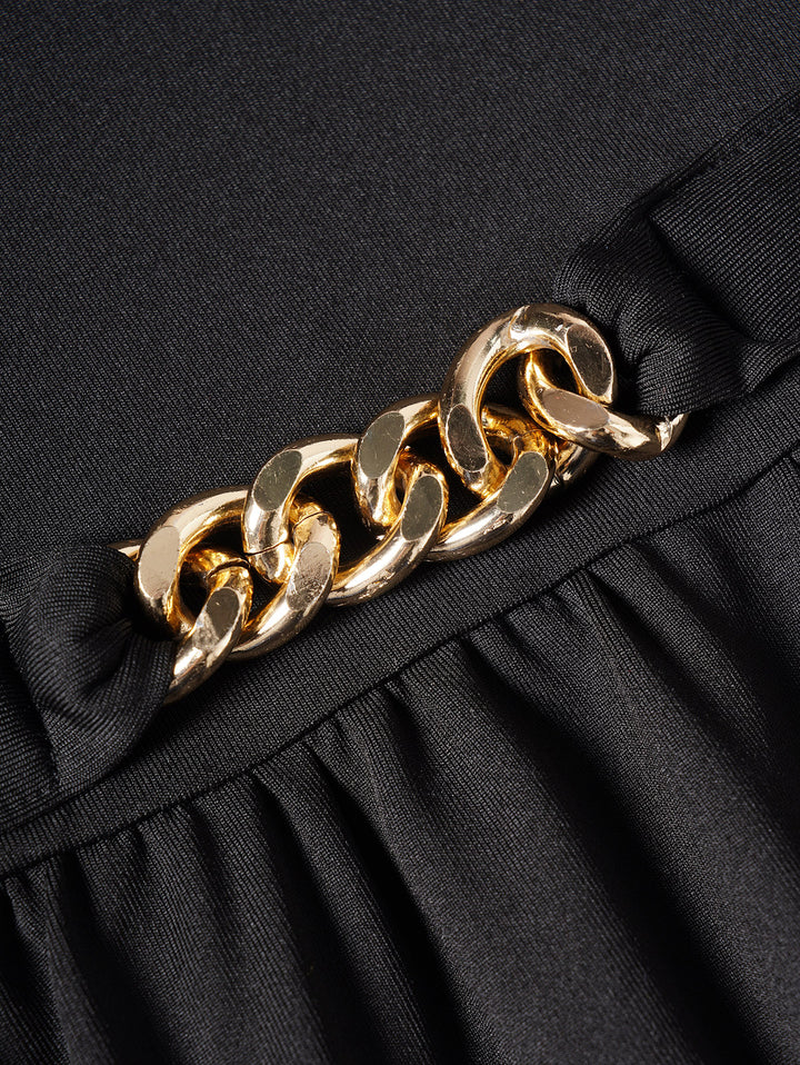 Cold Shoulder Dual Straps Chain Detail Short Sleeve Dress