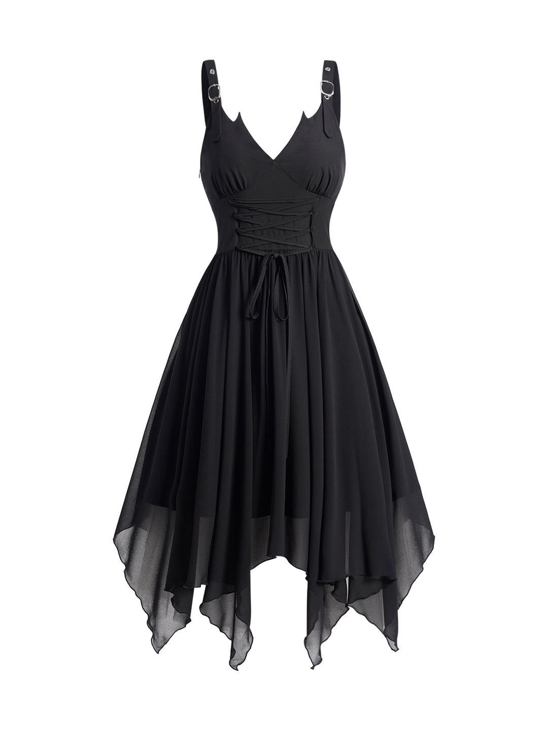 Lace Up Handkerchief Adjustable Buckle Strap Gothic Style Dress