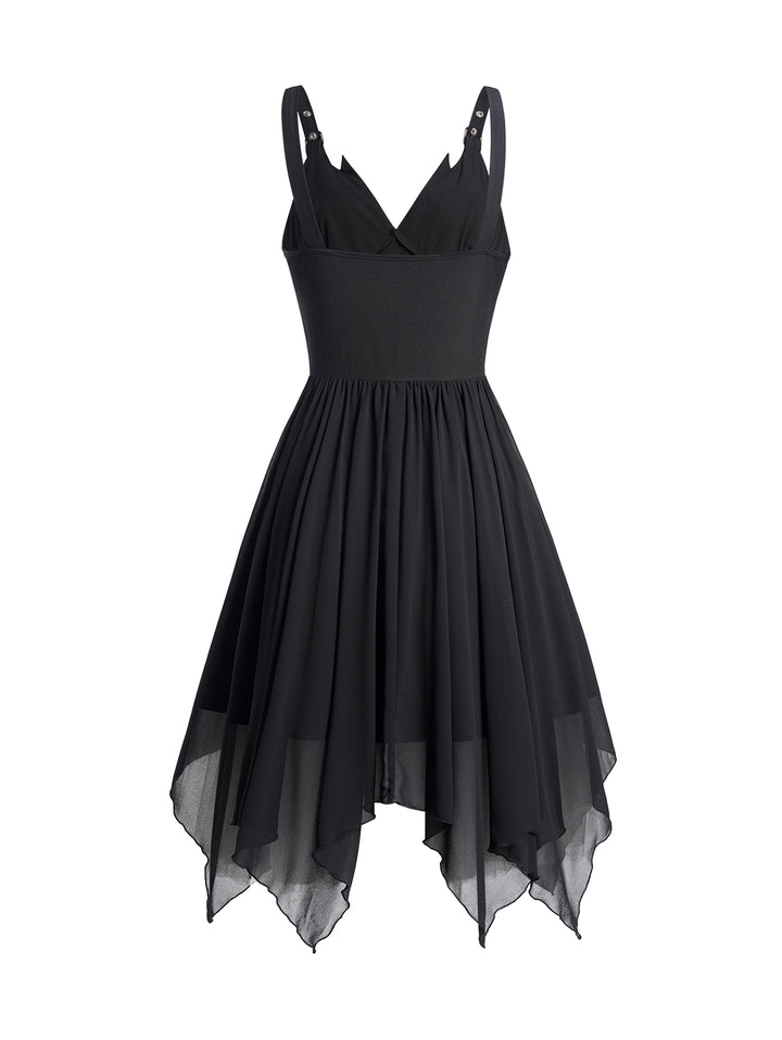 Lace Up Handkerchief Adjustable Buckle Strap Gothic Style Dress