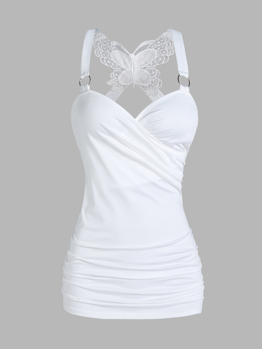 Ruched Butterfly Lace O Ring Tank Top