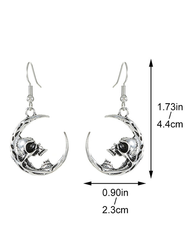 Gothic Skull Moon Shape Hook Drop Earrings