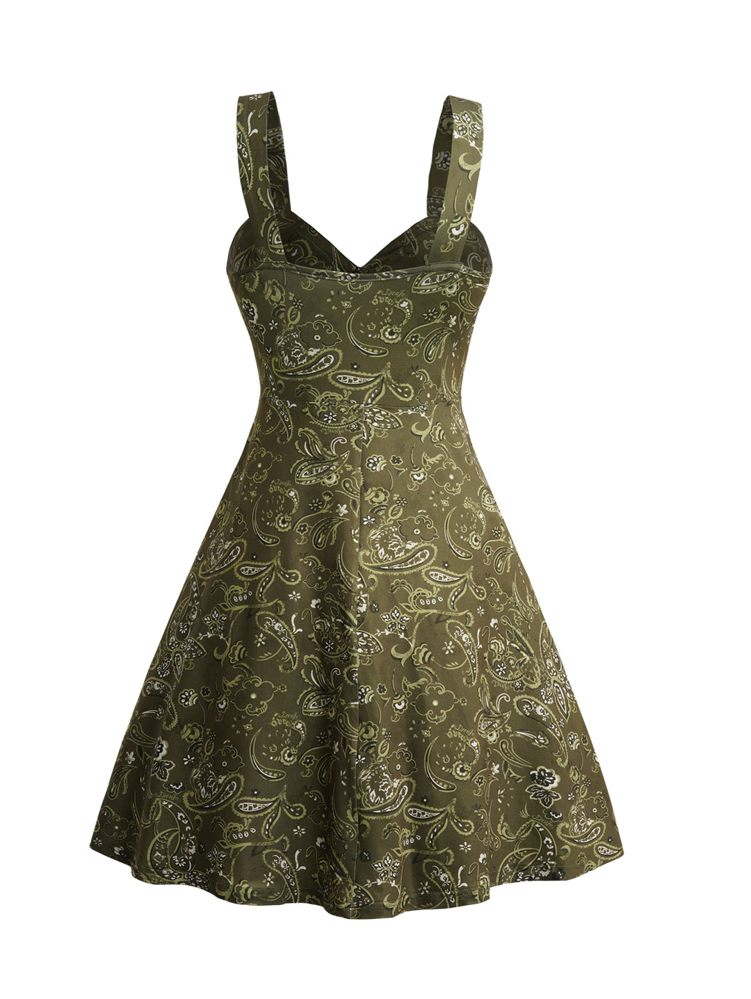 Paisley Print Front Lace-Up Sleeveless A Line Dress