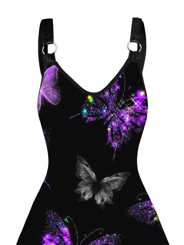 Valentine's Day Allover Colorful Butterfly Print A Line Dress