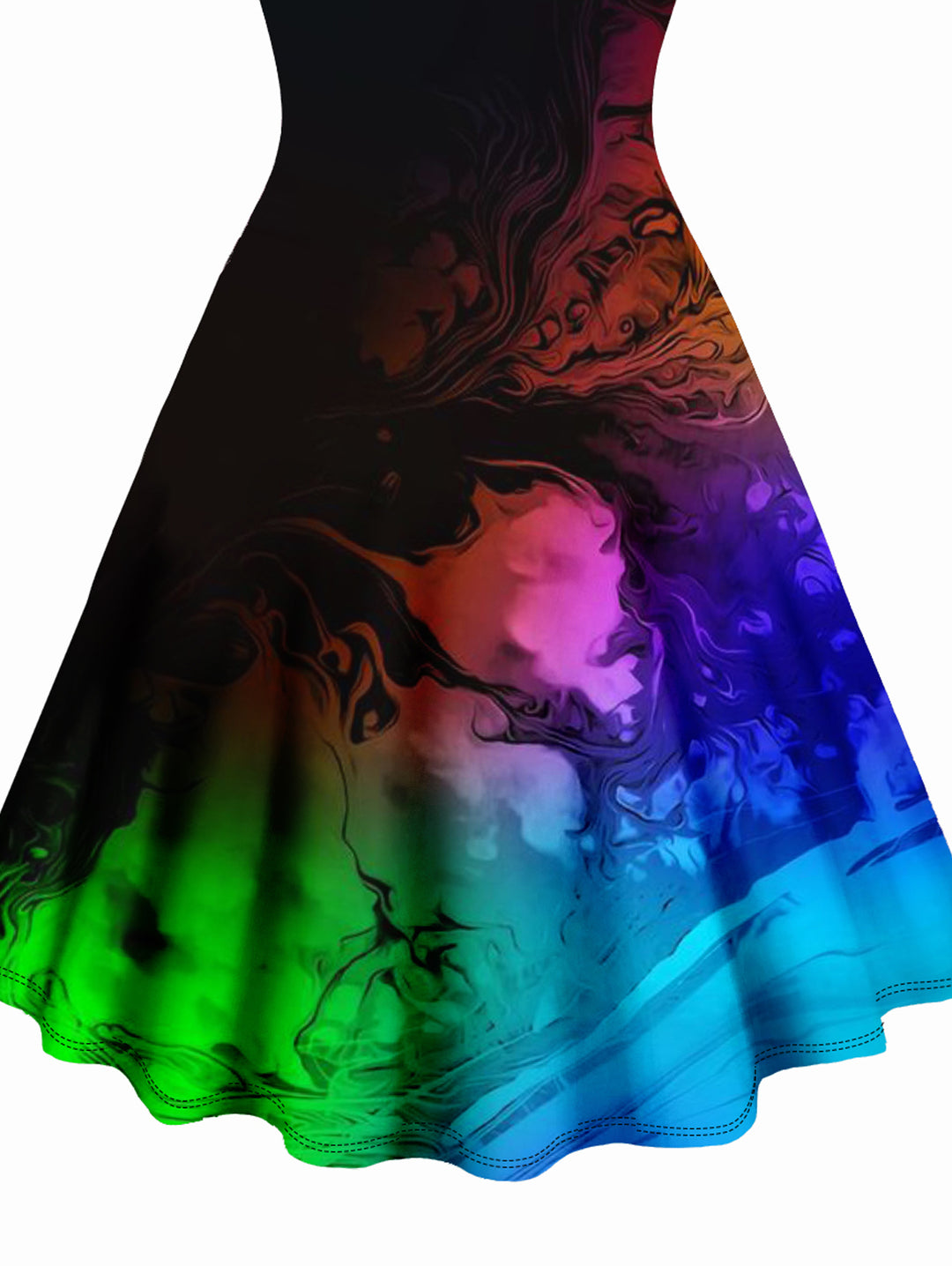 Colorful Print V Neck O Ring Straps Sleeveless A Line Summer Dress
