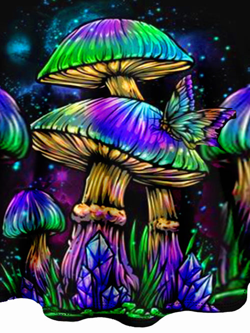 Galaxy Colorful Mushroom Print V Neck O Ring A Line Dress