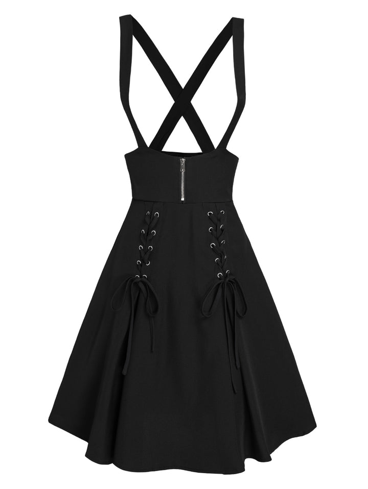 Zipper Fly Crisscross Lace Up Suspender Skirt