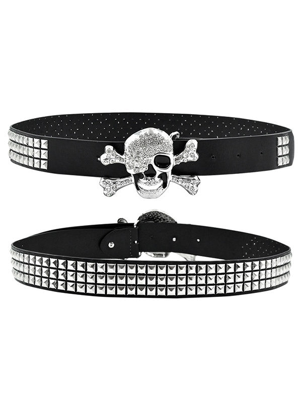 Gothic PU Belt Rhinestone Skull Rivet Punk Waist Belt