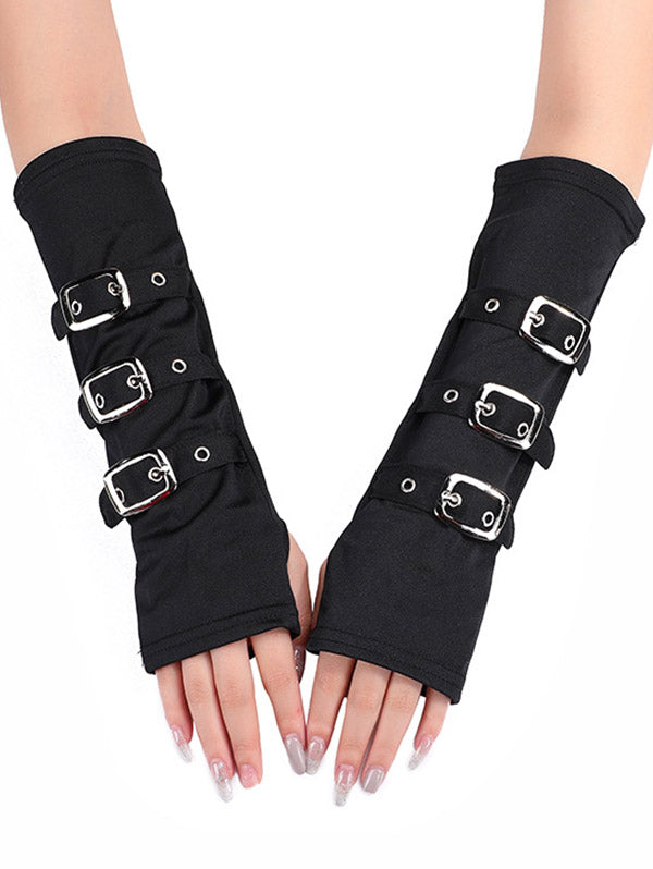 Punk Forearm Gloves Buckle Strap Fingerless Party Gloves