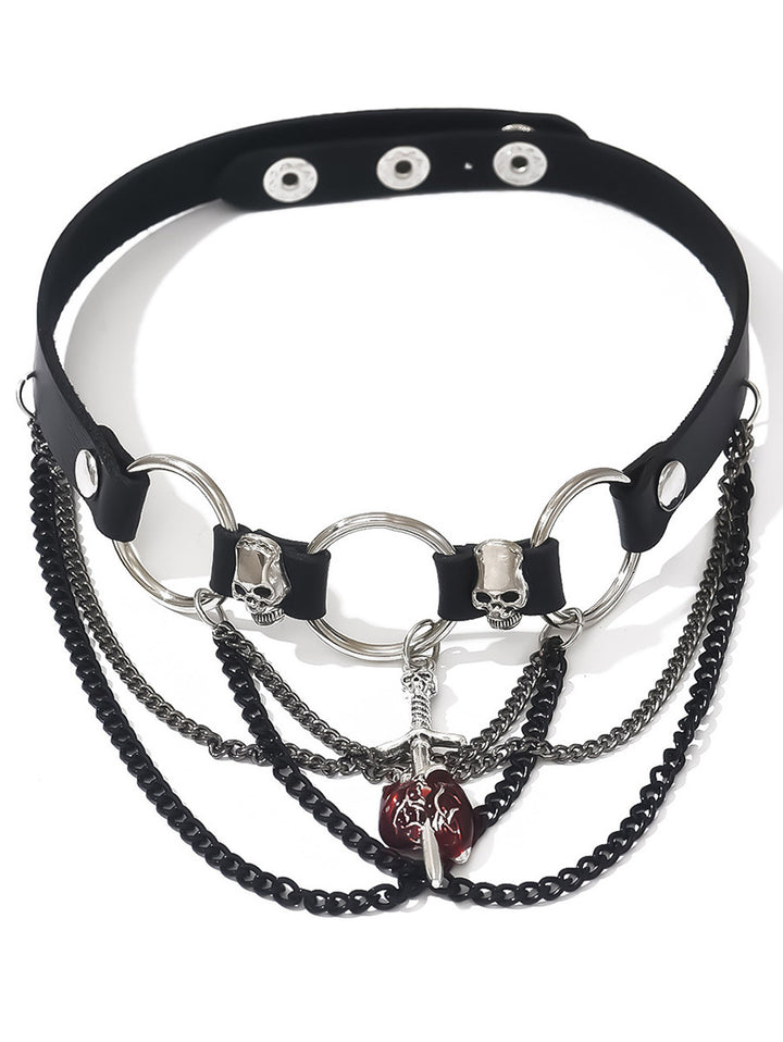 Punk Choker Skulls Cross Chain Details Gothic Necklace