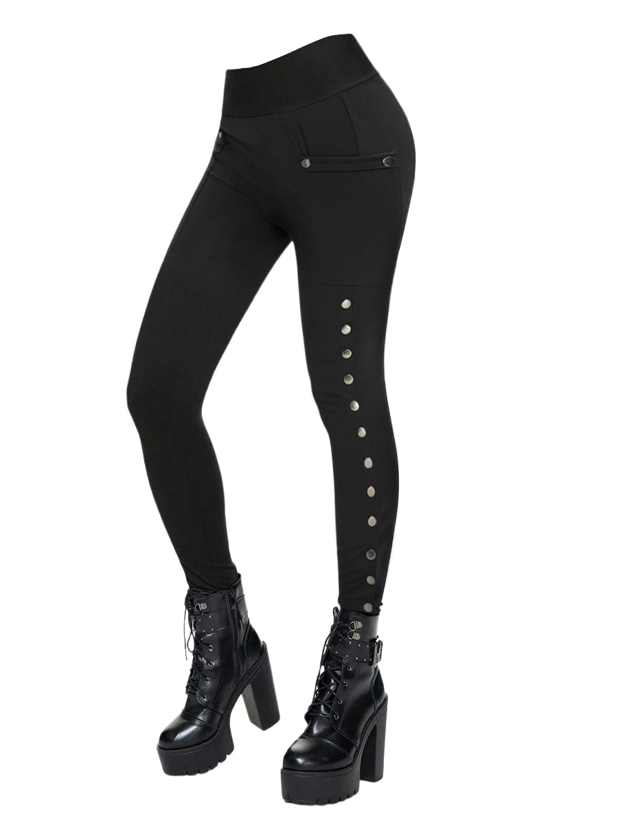 Gothic High Waisted Pocket Snap Button Side Leggings