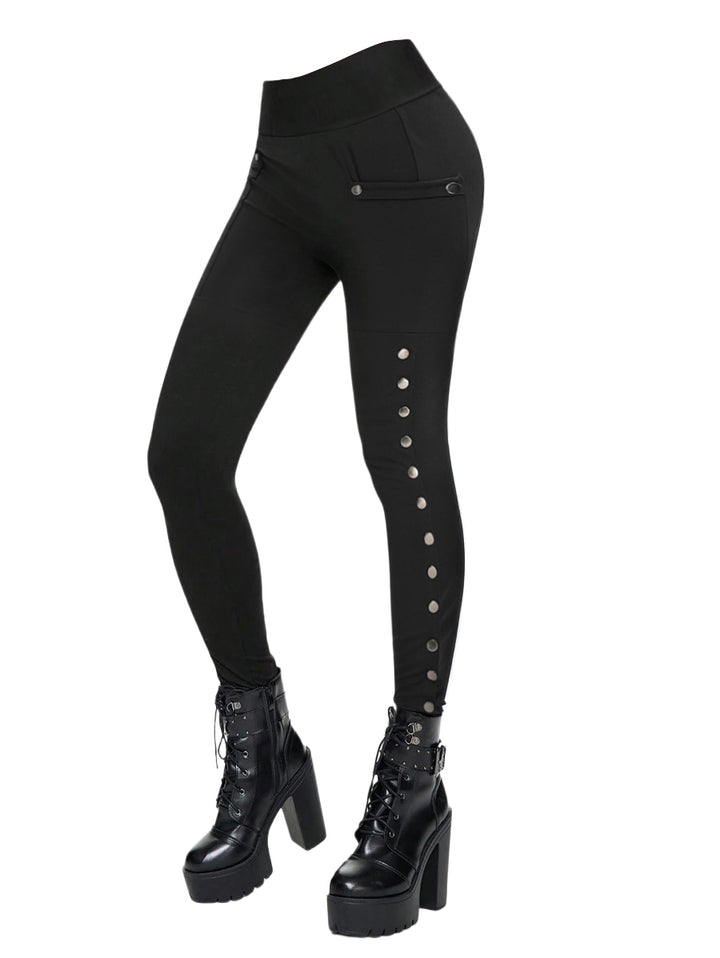 Gothic High Waisted Pocket Snap Button Side Leggings