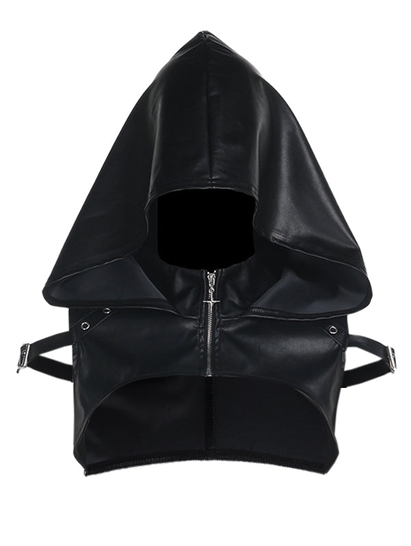 Punk Style Sexy Studded PU Grommet Sleeveless Hooded Top