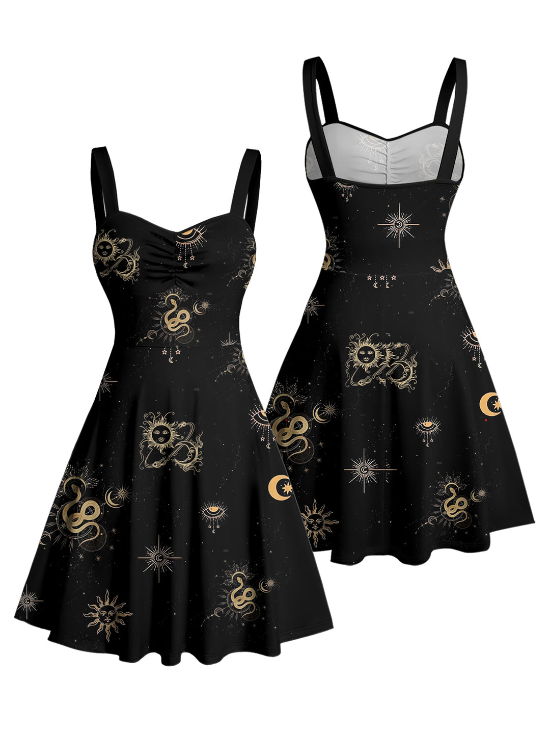 Witchy Snake & Glaxy Print Ruched Bust Mini Dress