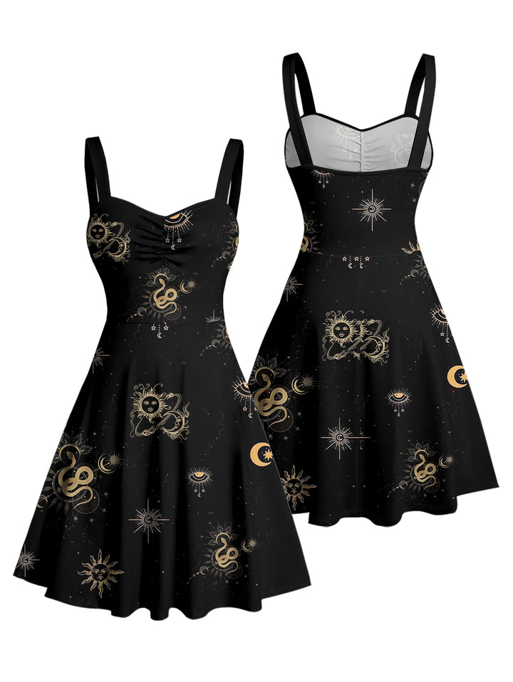 Witchy Snake & Glaxy Print Ruched Bust Mini Dress