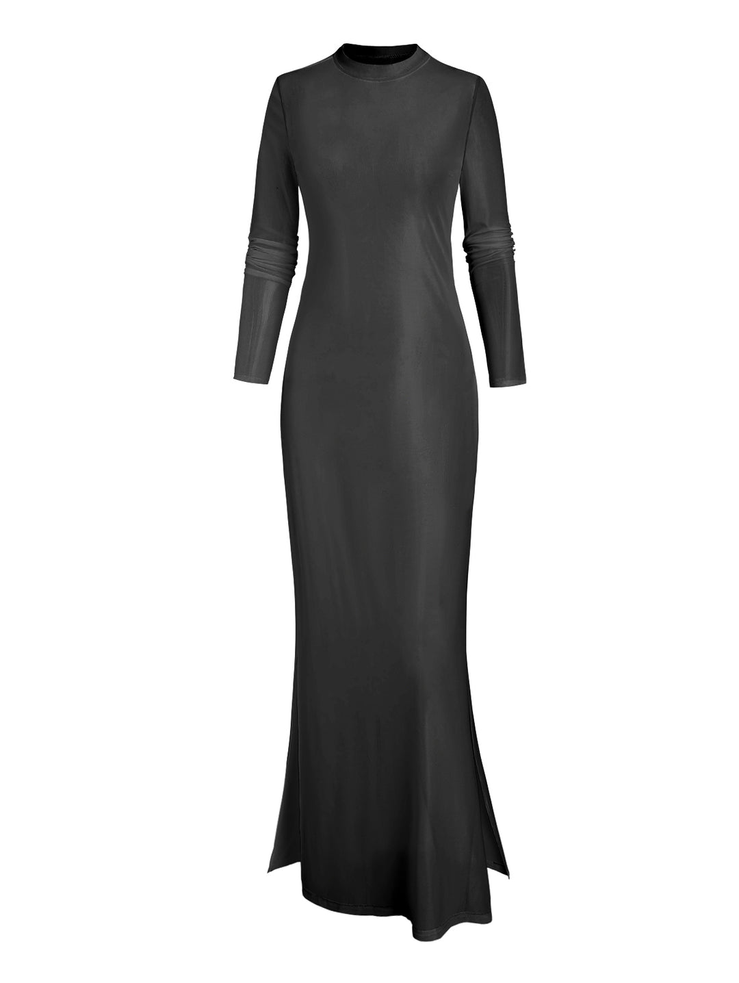 Gothic Sexy Mesh & Galaxy Print Slim Split Maxi Dress Two-Piece Set