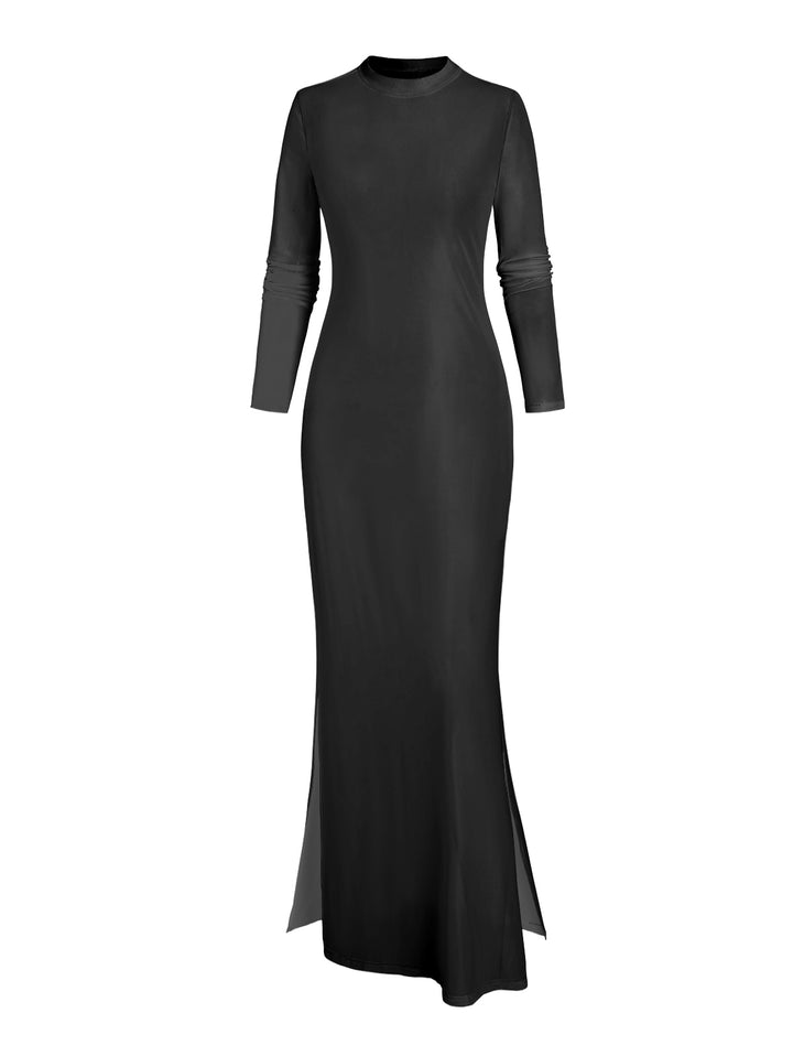 Gothic Sexy Mesh & Forest Print Slim Split Maxi Dress Two-Piece Set