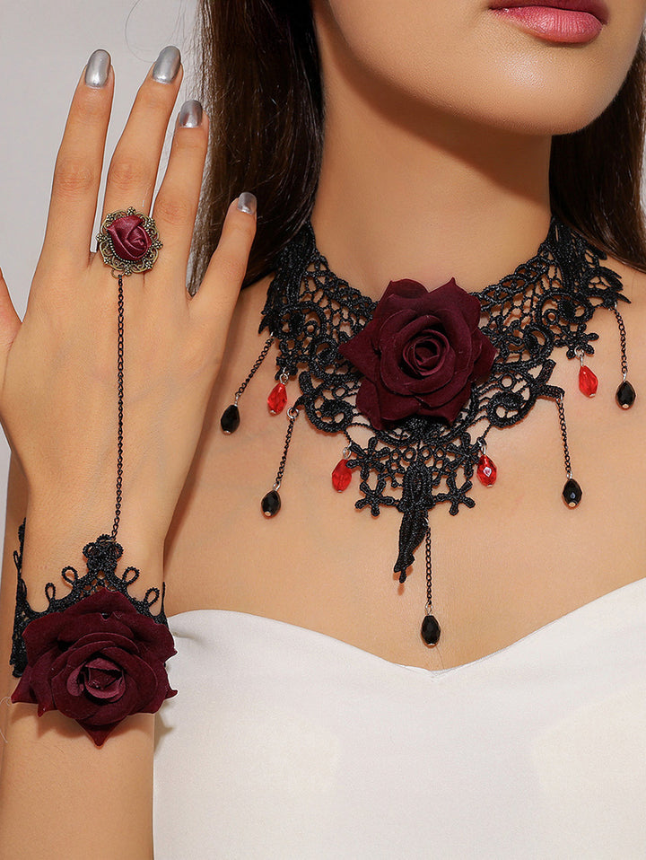 Gothic Rose Choker and Bracelet with Ring Vintage Accessories Set