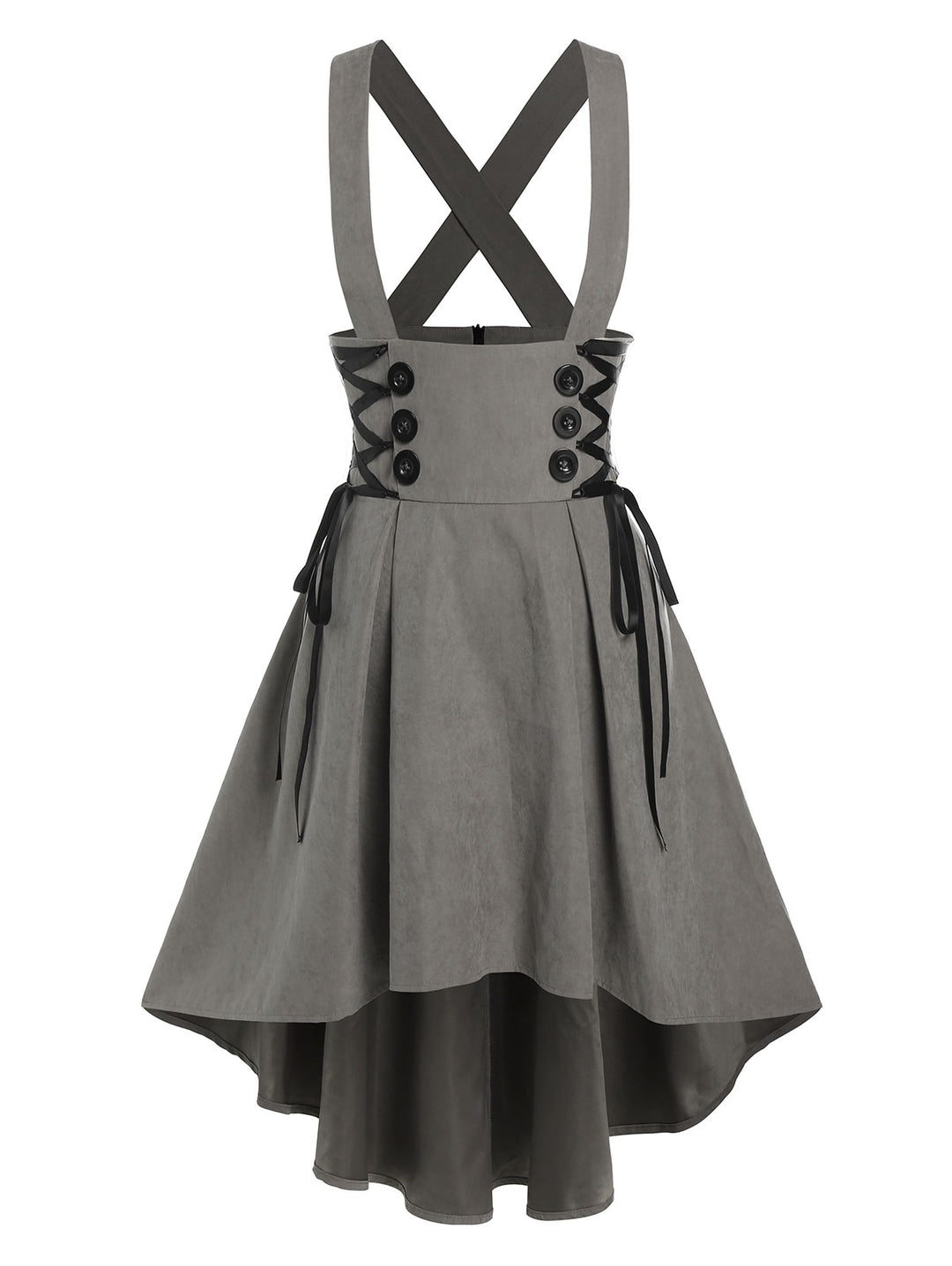 Mock Button Lace-up Suspender High Low Skirt