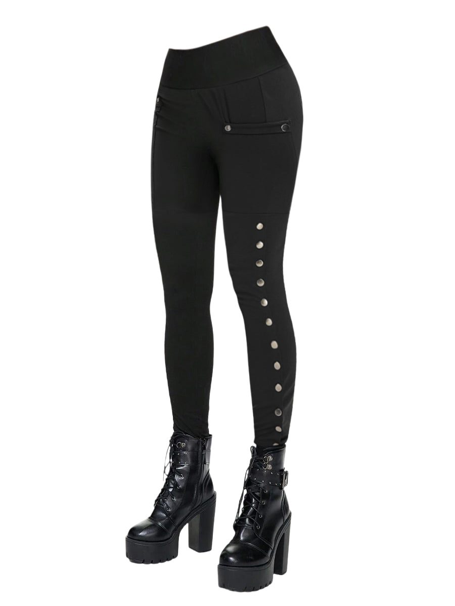Gothic High Waisted Pocket Snap Button Side Leggings