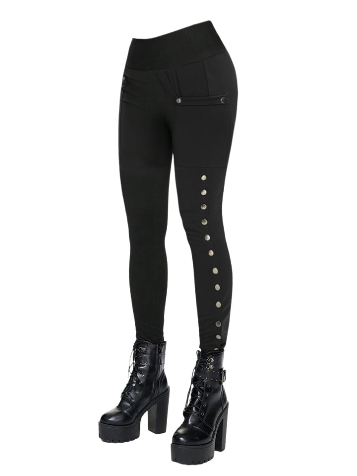 Gothic High Waisted Pocket Snap Button Side Leggings