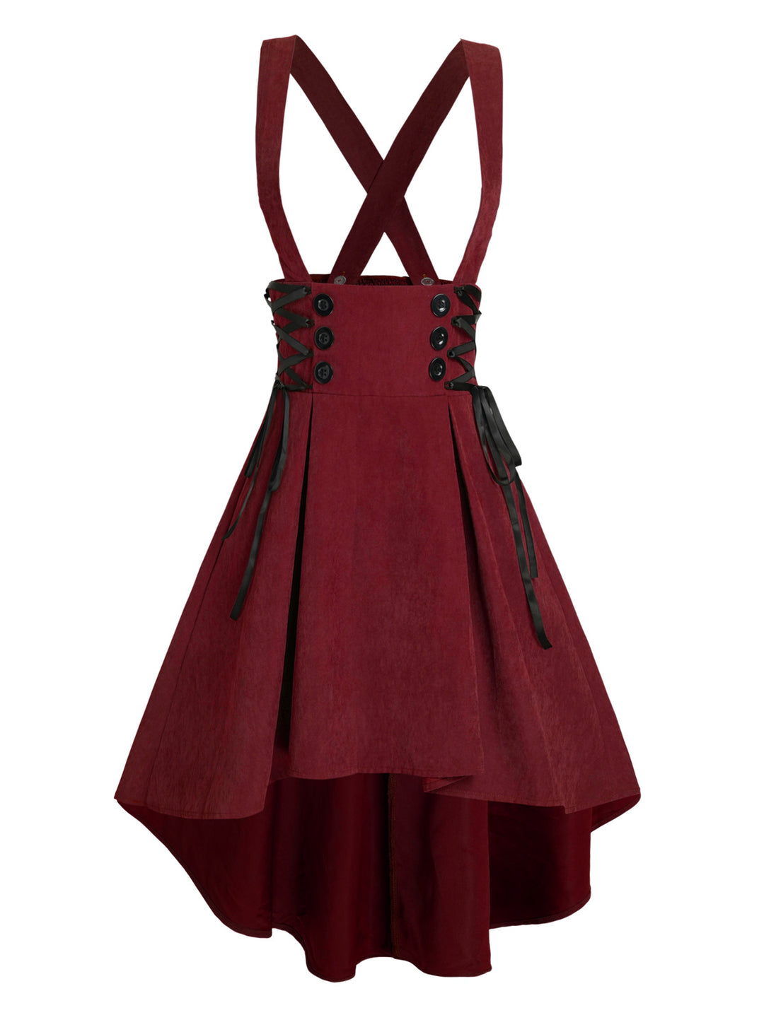 Mock Button Lace-up Suspender High Low Skirt