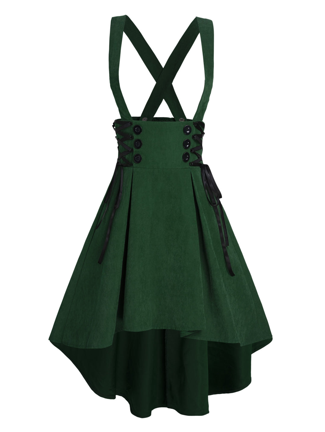 Mock Button Lace-up Suspender High Low Skirt