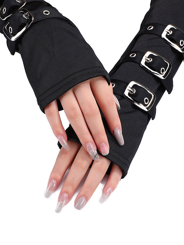 Punk Forearm Gloves Buckle Strap Fingerless Party Gloves