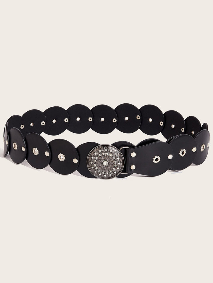 Punk Vintage PU Belt Geometric Rivet Rhinestone Floral Waist Belt