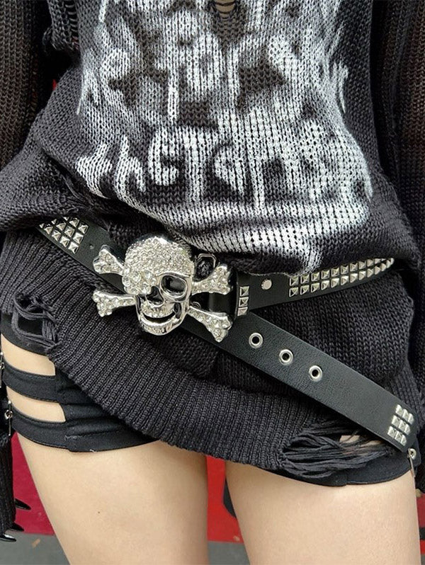 Gothic PU Belt Rhinestone Skull Rivet Punk Waist Belt