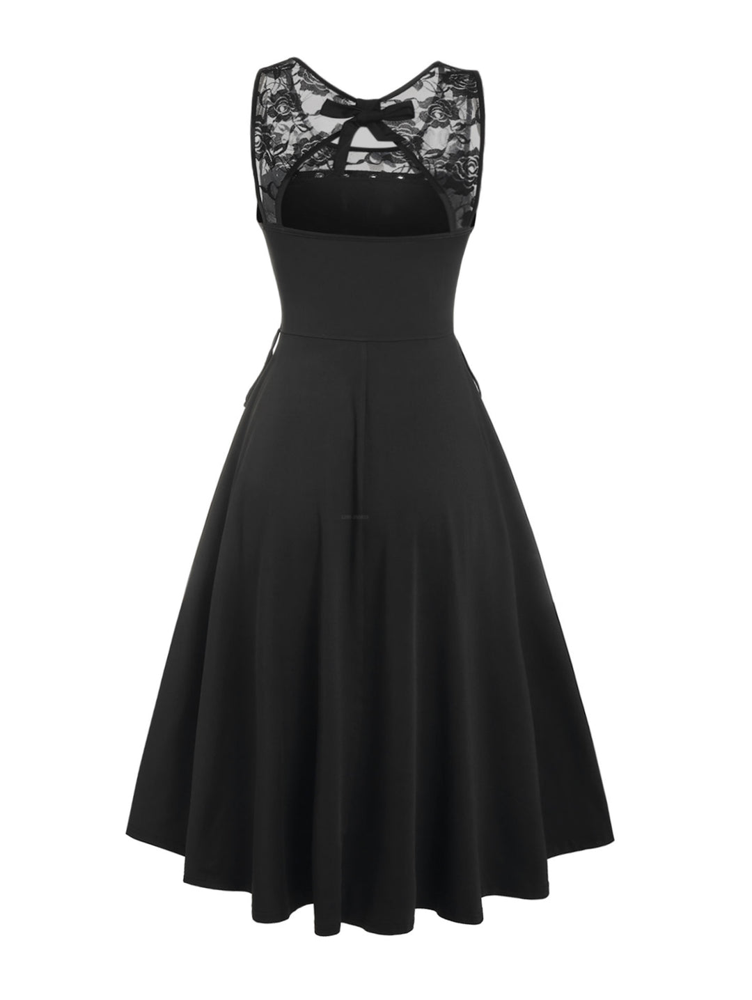 Gothic Lace Up Grommet High Low Bowknot Cutout Midi Dress