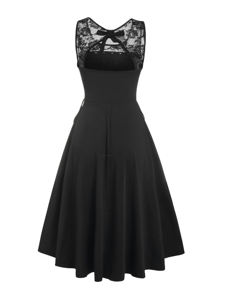 Gothic Lace Up Grommet High Low Bowknot Cutout Midi Dress