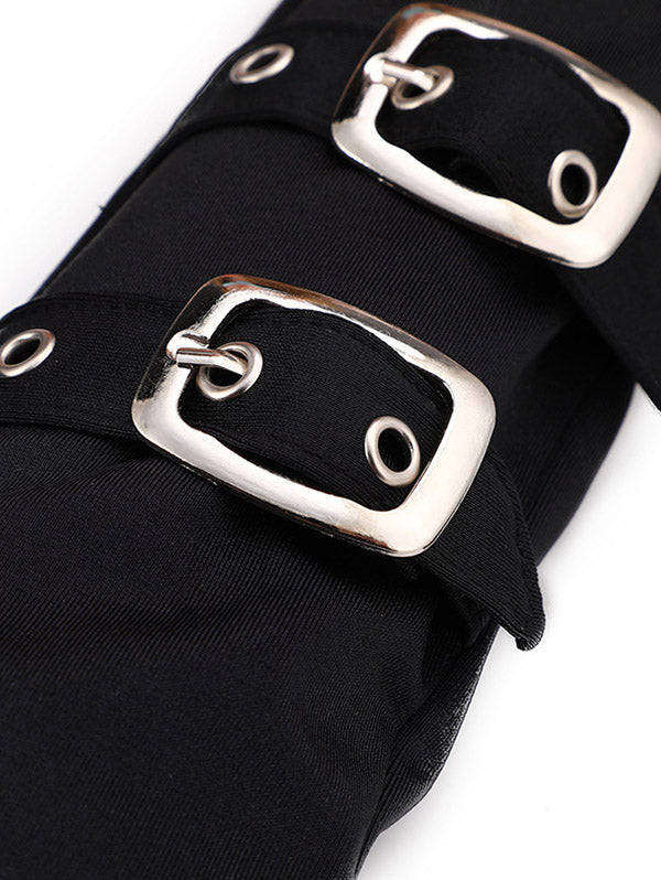 Punk Forearm Gloves Buckle Strap Fingerless Party Gloves