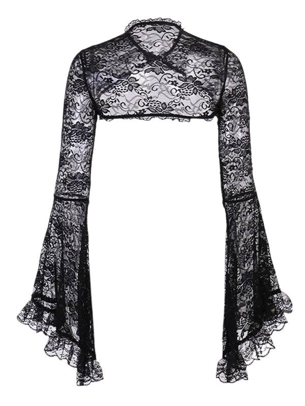 Flower Lace See Thru Long Sleeves Cardigan