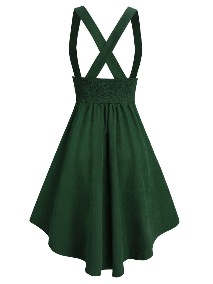Mock Button Lace-up Suspender High Low Skirt