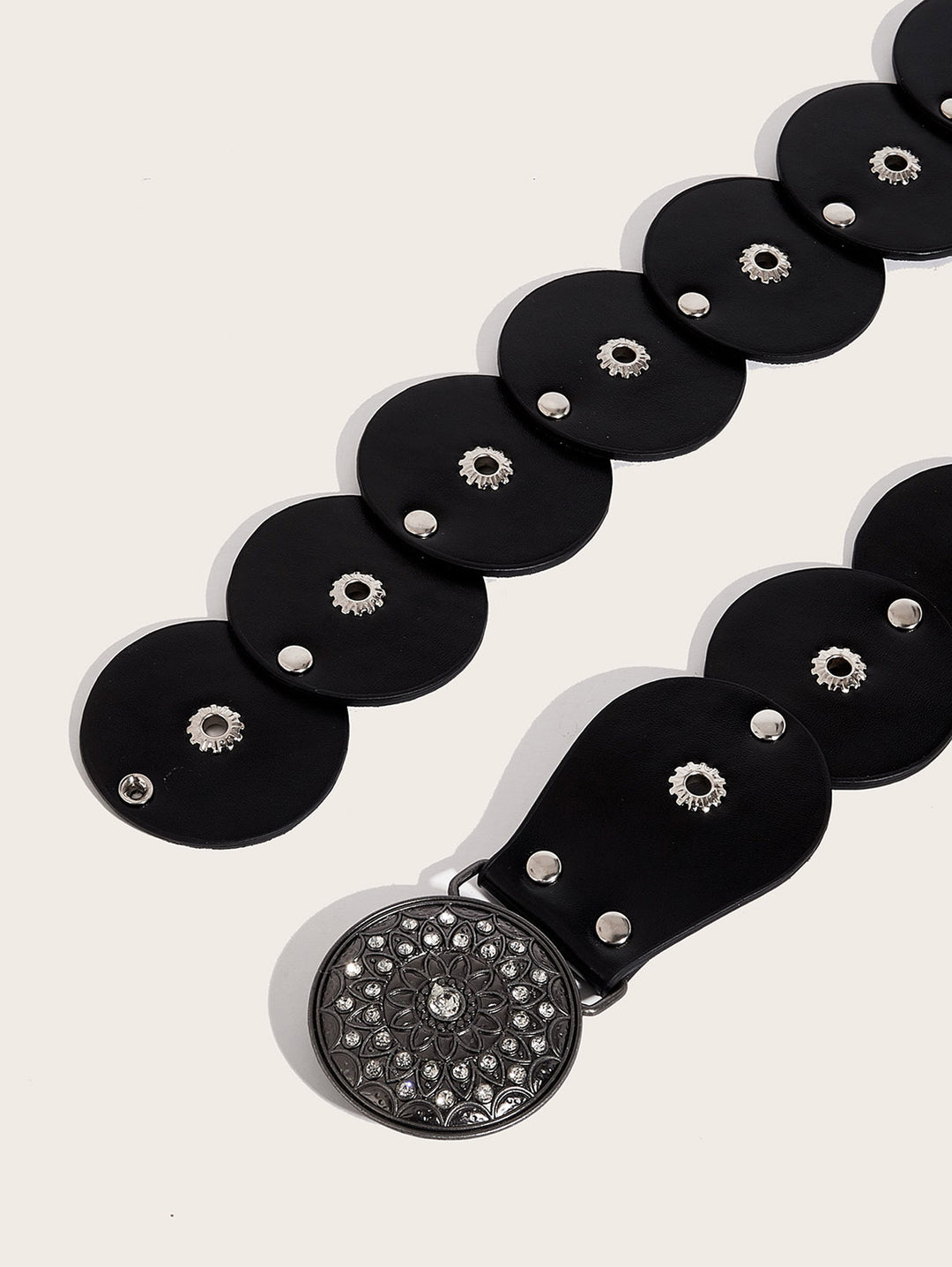 Punk Vintage PU Belt Geometric Rivet Rhinestone Floral Waist Belt