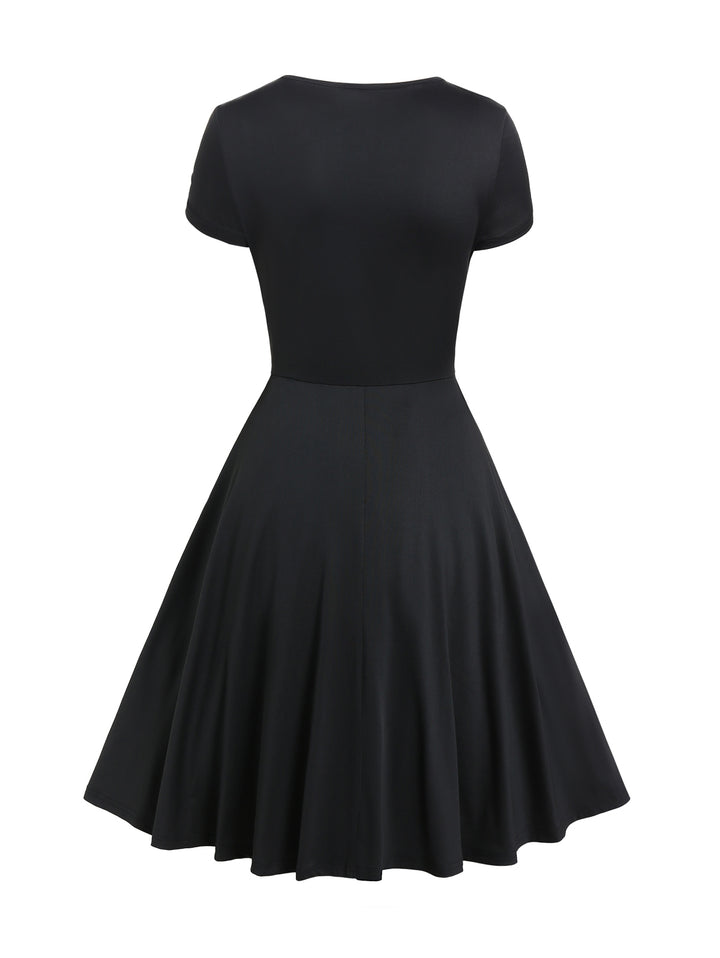 Gothic Grommet Lace Up Lace Panel High Waisted Dress