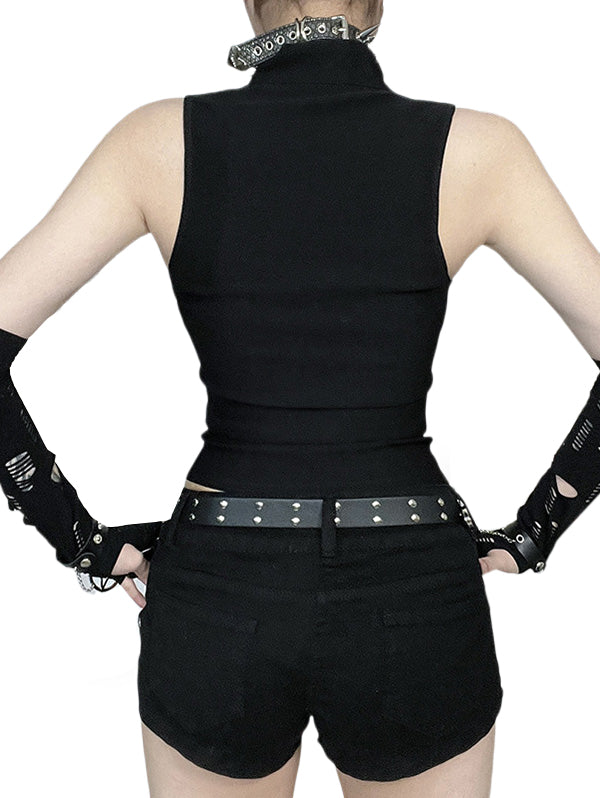 Gothic Sleeveless Zip-Up Fitted Tank Top
