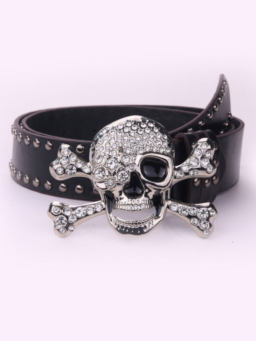 Gothic PU Belt Rhinestone Skull Rivet Punk Waist Belt