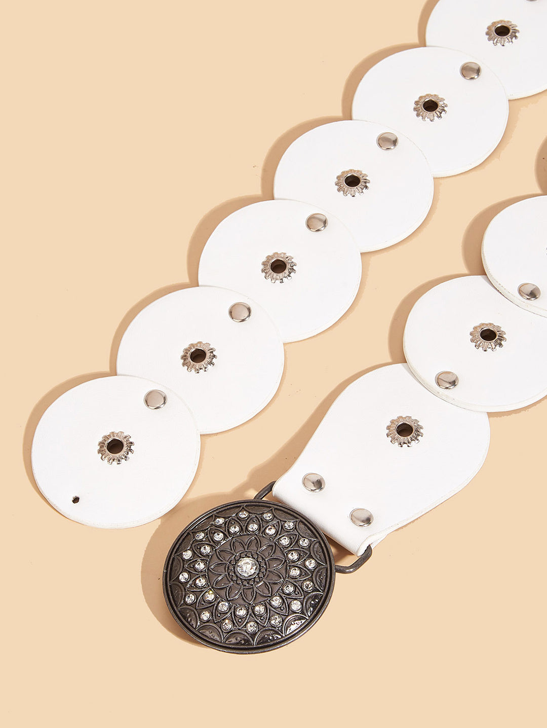 Punk Vintage PU Belt Geometric Rivet Rhinestone Floral Waist Belt