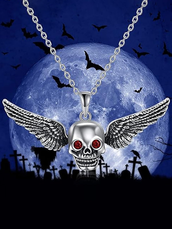 Skulls Wings Artificial Gem Gothic Necklace Punk Style Halloween Necklace