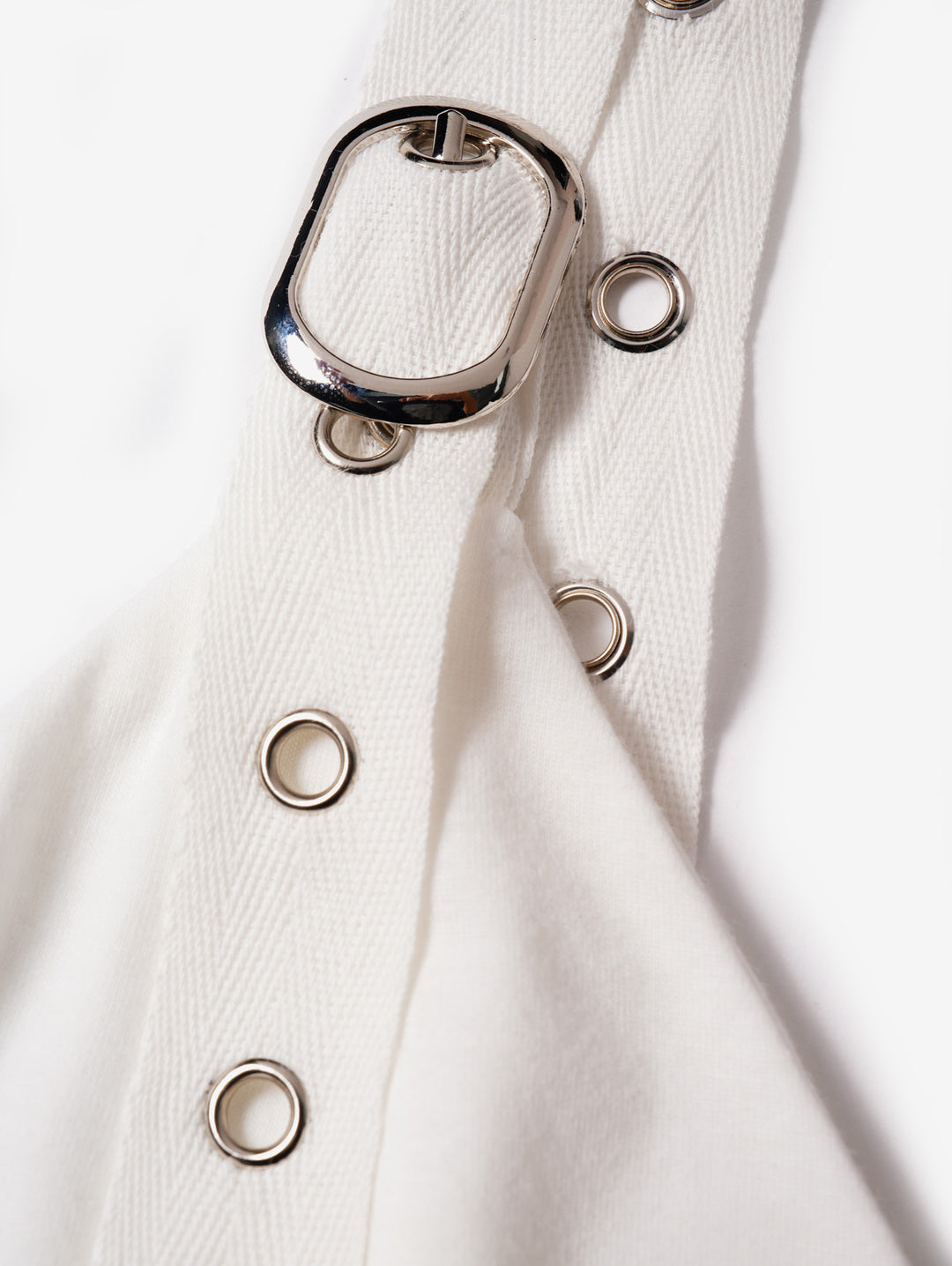 White Layered Grommet Empire Waist Adjustable Strap Asymmetrical Midi Dress