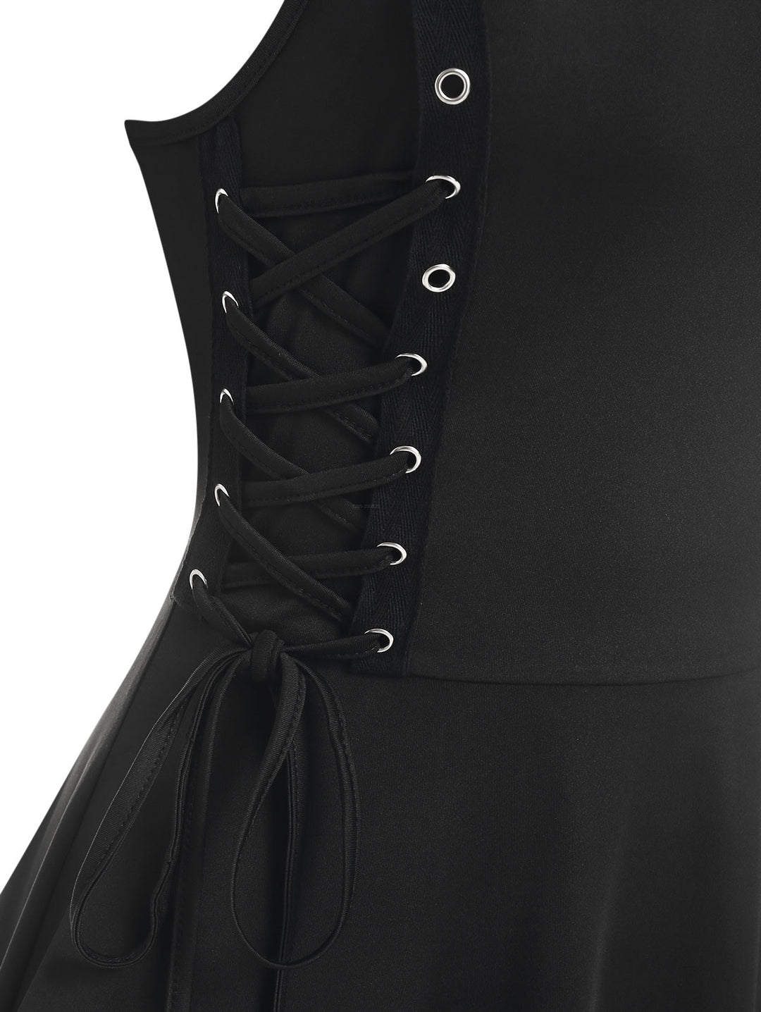 Gothic Lace Up Grommet High Low Bowknot Cutout Midi Dress