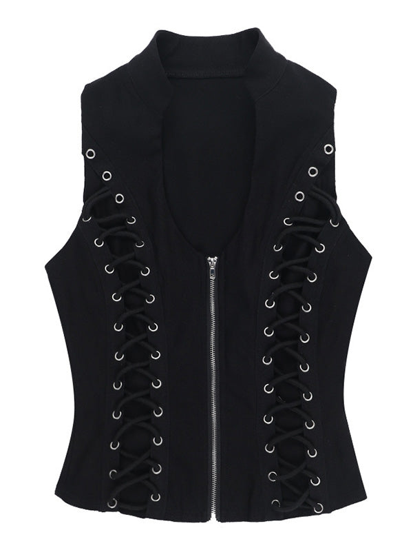 Gothic Sleeveless Zip-Up Fitted Tank Top