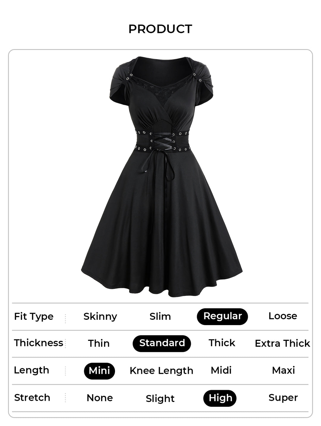 Gothic Grommet Lace Up Lace Panel High Waisted Dress