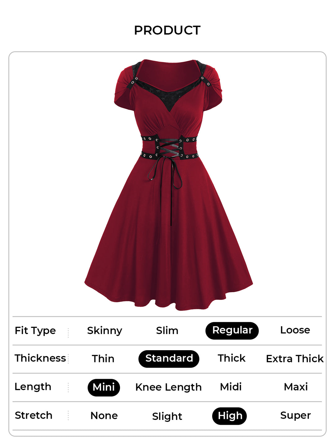 Gothic Grommet Lace Up Lace Panel High Waisted Dress