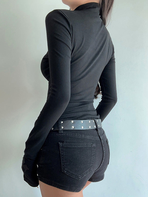 Gothic Bodycon Cross Cut-Out Long Sleeve Top
