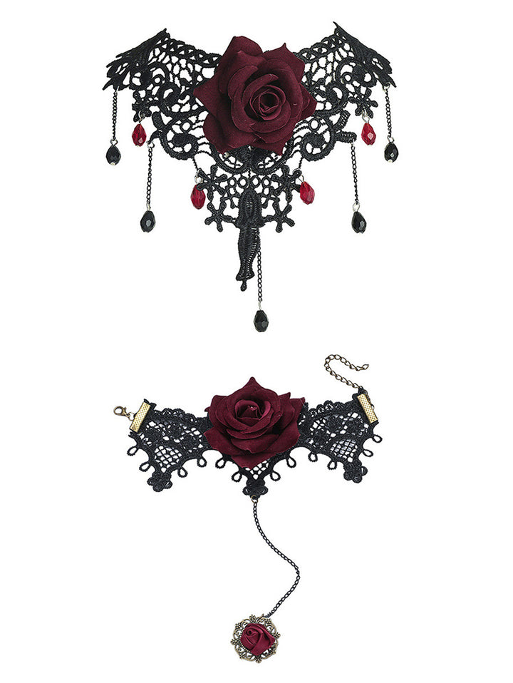 Gothic Rose Choker and Bracelet with Ring Vintage Accessories Set