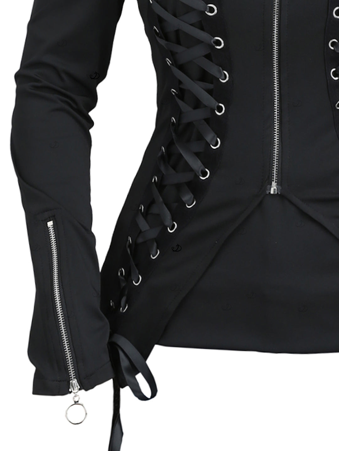 Gothic Top Solid Color Lace Up Zip Square Neck Top