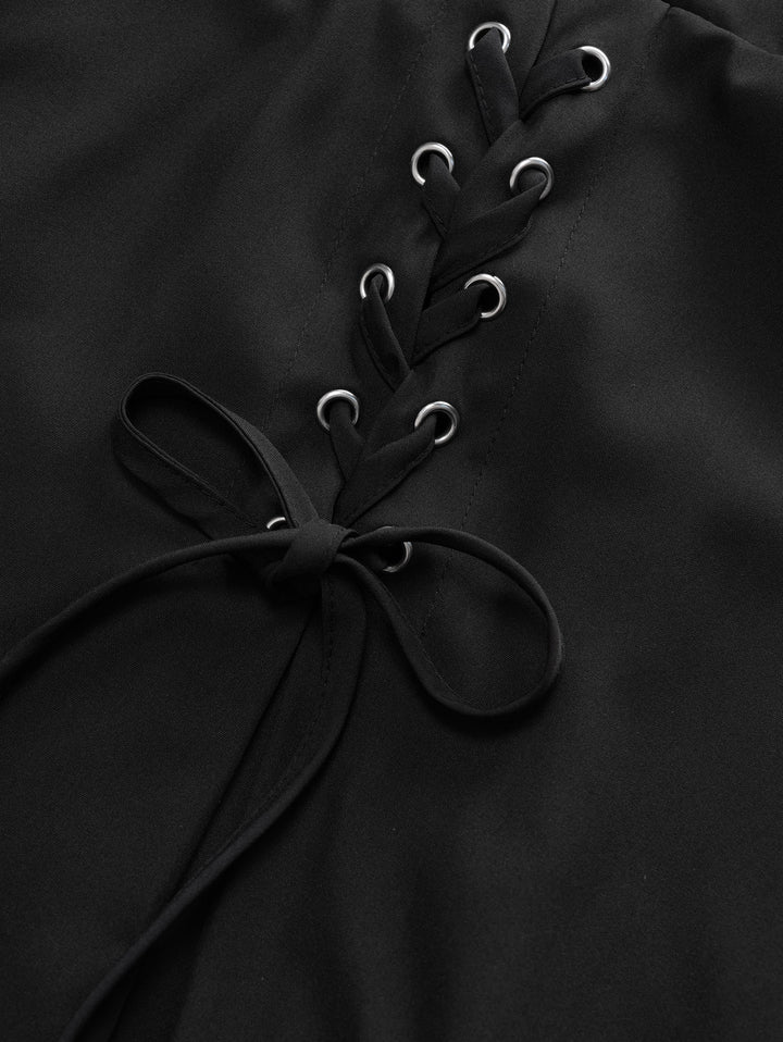 Zipper Fly Crisscross Lace Up Suspender Skirt