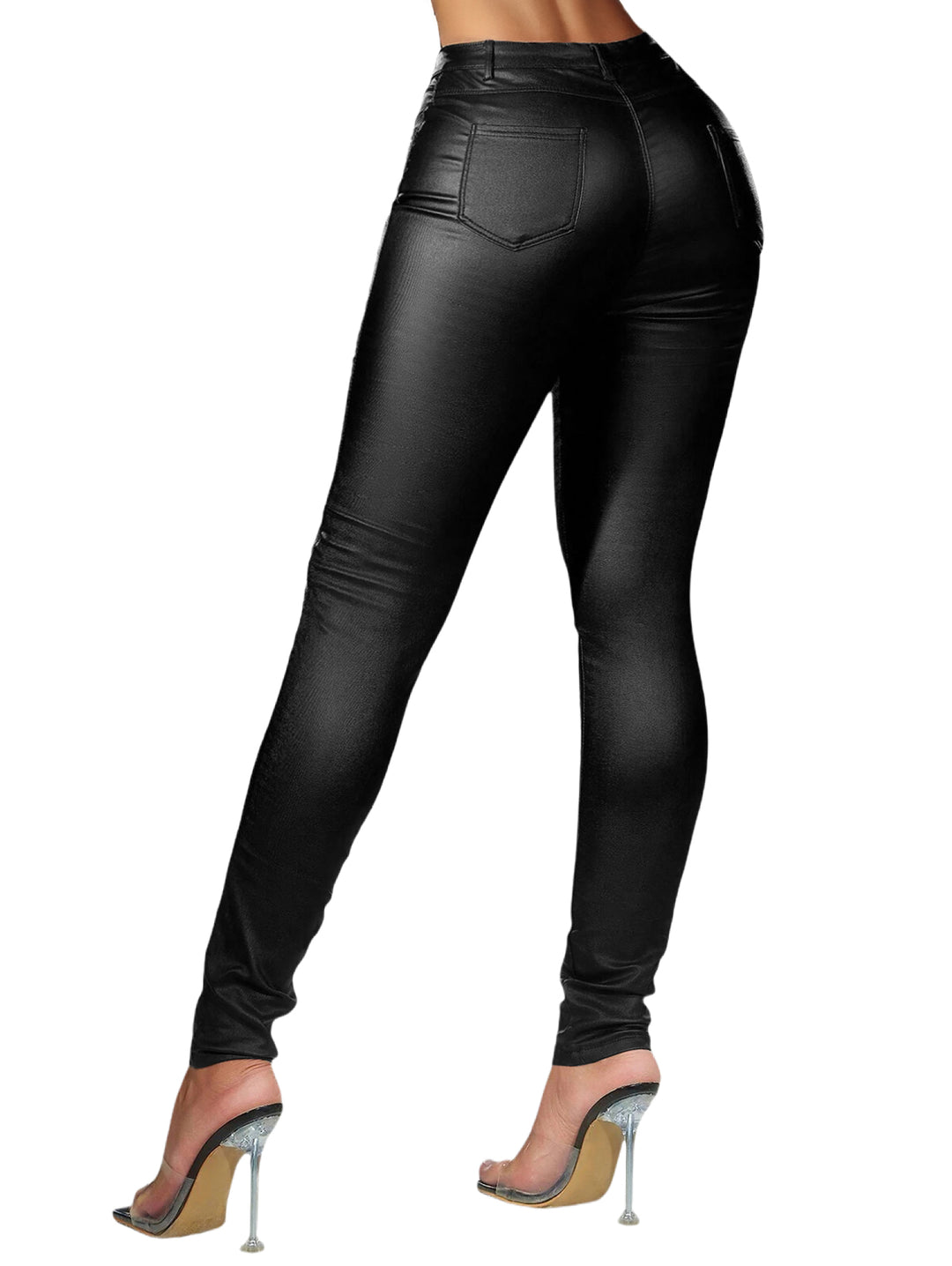Gothic PU Skinny Solid Color Zipper Fly Pockets Long Pants